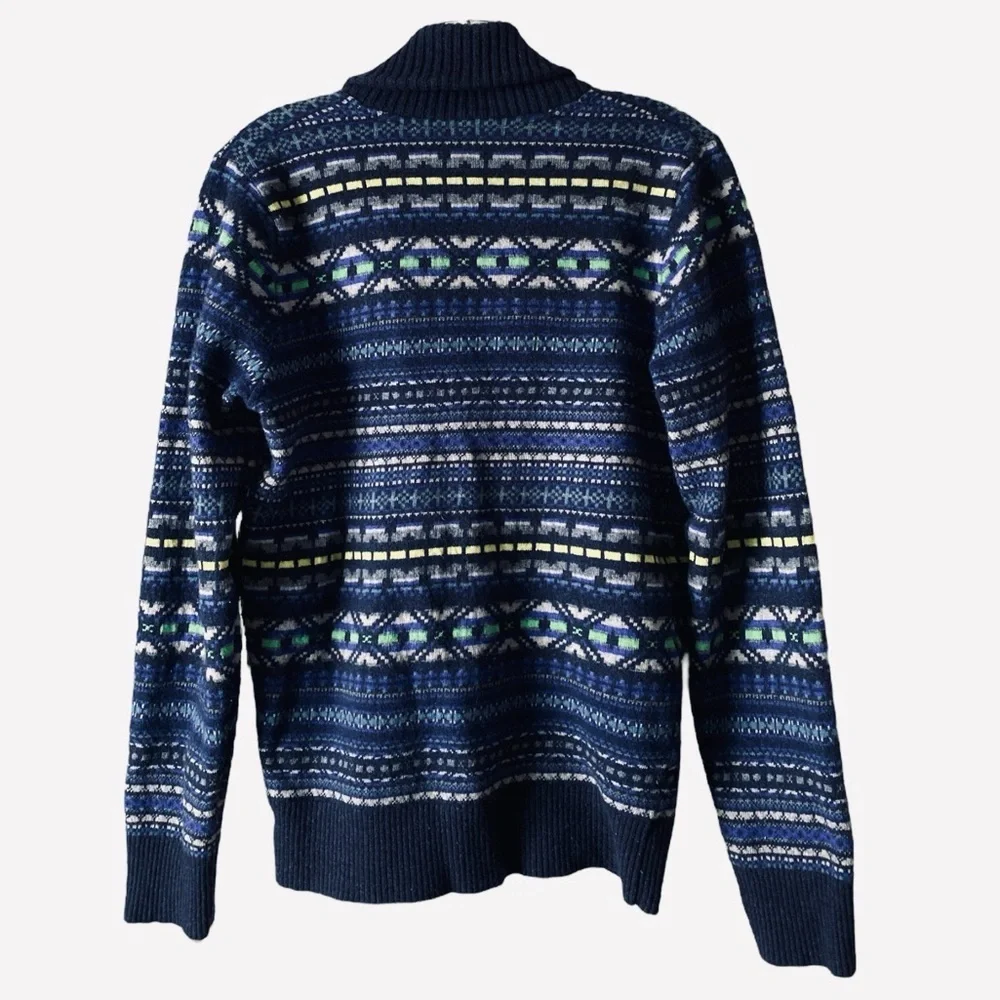 PAUL SMITH Men's Blue Fair-isle Wool/Cashmere Blend Shawl Collar Cardigan S